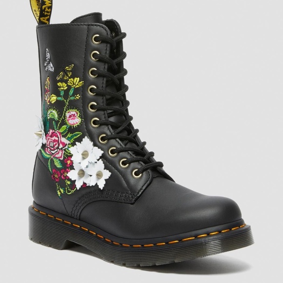 Dr. Martens Women's 1490 Floral Bloom Leather Vonda Butterfly Mid-Calf Boots - Picture 8 of 13